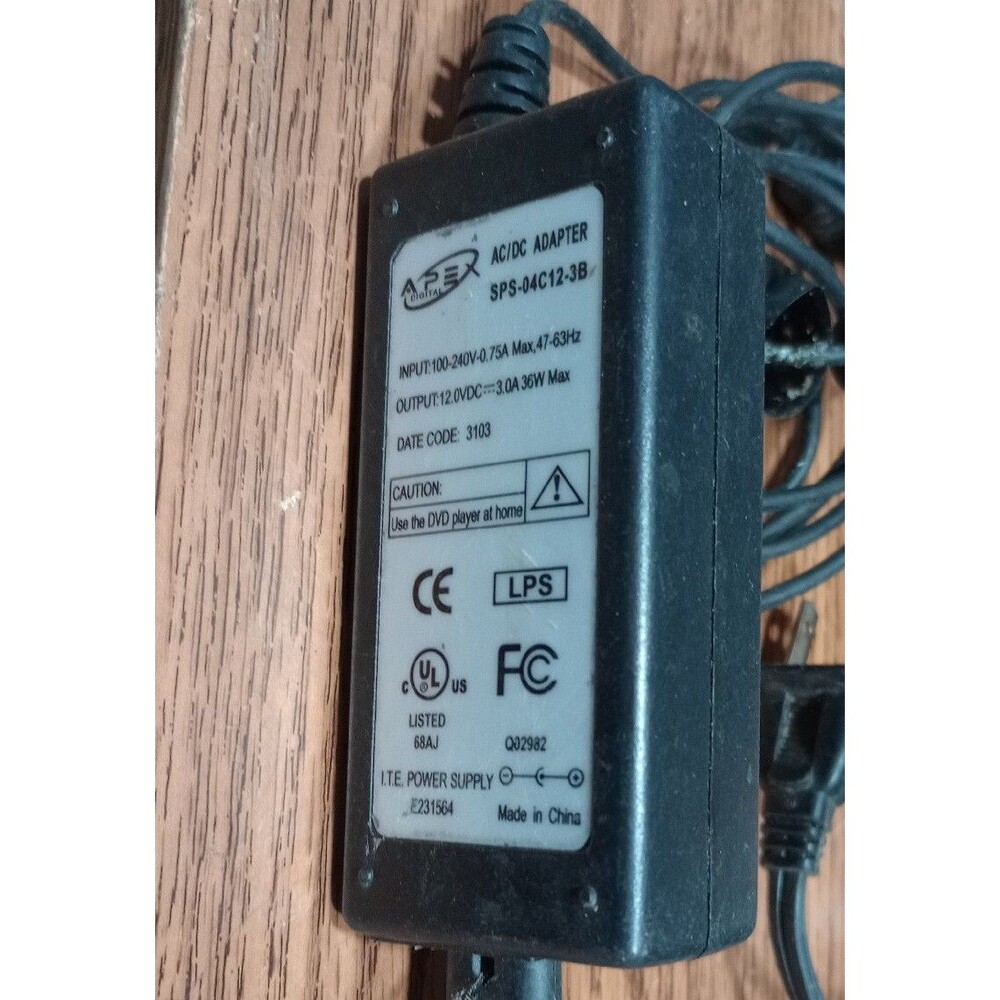 APEX SPS-04C12-3B AC Adapter Power Supply 12 Volt 3A for Portable DVD and Others